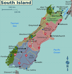 South island New Zealand map 300 Wikimedia2