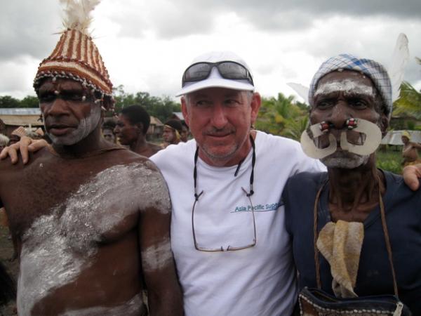 Jimmy Blee with tribesmen during Senses Raja Ampat voyage 002
