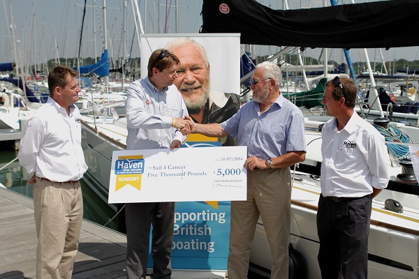 charity feature 6 Robin Knox Johnston presents cheque to Sail 4 Cancer
